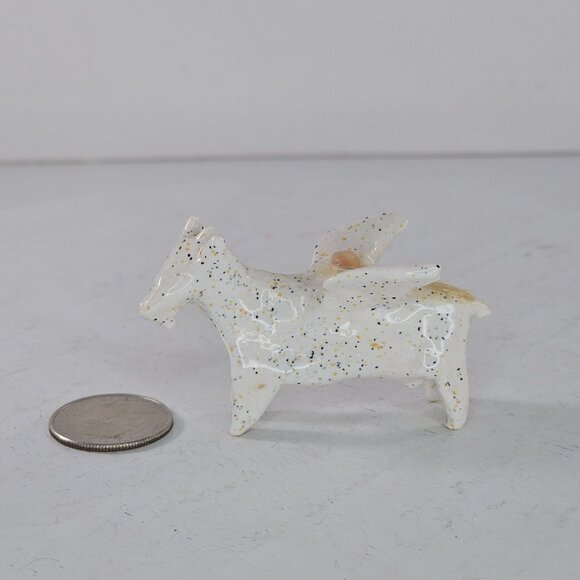 Handcrafted Ceramic Zuni Fetish Goat Sheep Figurine With Feather Stone Speckled - Picture 8 of 8